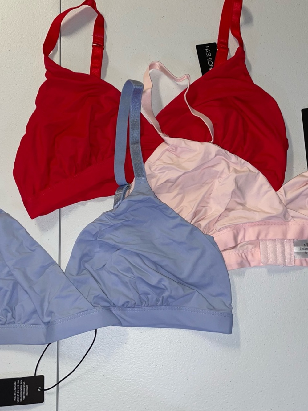 Fashion Nova Wireless Bralette Trio - Red, Light Pink & Lavender